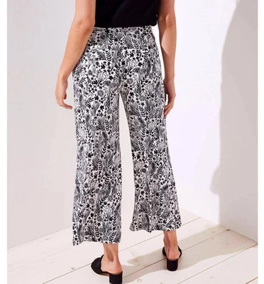 2 Pantalones LOFT Mujer Talla 10 Negro Blanco Floral y Azul Marino Rosa Estampado Palazzo Pierna Ancha Foto 1 de 4