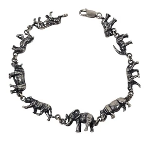 Kabana Sterlingsilber afrikanisches Tier Bettelarmband 8 1/4" lang Nashorn Elefant - Bild 1 von 7