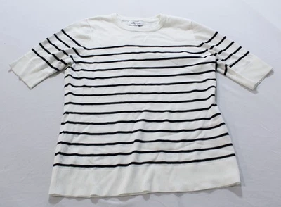 Suéter Melissa Paige para mujer a rayas cuello redondo manga codo AC2 blanco mediano  Foto 1 de 3