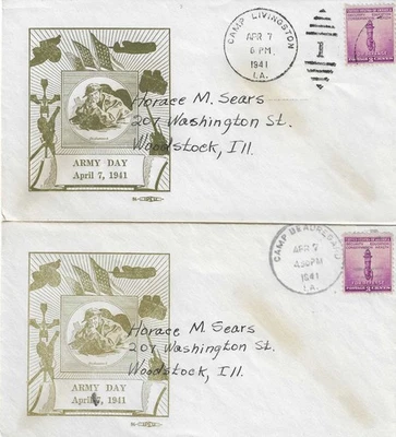 Army Day - April 7, 1941 - 2 Covers - Louisiana Camps Livingston & Beauregard - Image 1 of 4