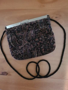 Französische Samt Mini Handtasche Quadratischer Rahmen Kordel Riemen Herbst Braun Mehrfarbig  - Bild 1 von 9