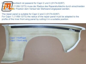 Panel de reparación FORD Capri MK2 y MK3 alerón delantero riel de montaje mano izquierda - Imagen 1 de 1