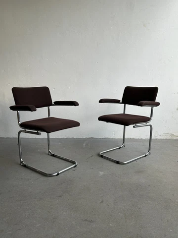 1 of 2 Vintage Bauhaus Cantilever Chairs / Tubular Steel Marcel Breuer Style Cover