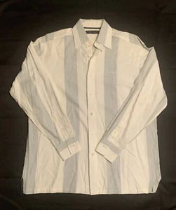 Sean John Long Sleeve Button Up Dress Shirt Mens Medium Gray-Blue White Stripe - Picture 1 of 8