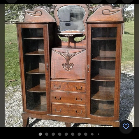 Antique solid oak double glass bookshelf secretary Cover