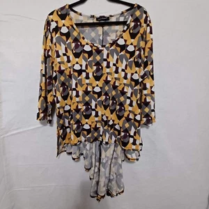 Ashley Stewart Women's geometric v- Neck 3/4 Sleeve multi Color Size 14/16 Top - Picture 1 of 12