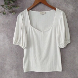 Blusa Pullover Top Mujer Mediana Blanca Acanalada Cuello en V Manga Corta - Imagen 1 de 8