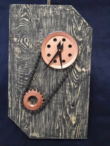 Reloj de Pared Único Retro Vintage Steampunk Art Deco Cadena Ciclo Madera Real Negra - Imagen 1 de 5
