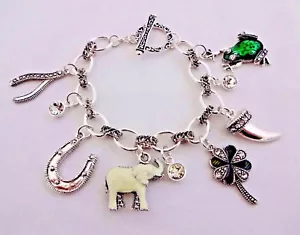 Pulsera Lucky Charm Trébol Elefante Herradura Plata Cierre Palanca Icono - Imagen 1 de 9