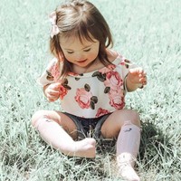 2PCS Toddler Kids Baby Girls Floral Tops T-Shirt+Denim Shorts Pants Outfits Sets