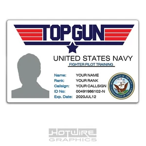 PERSONALISED Printed Novelty ID- TOP GUN Navy Training School FILM 80’S TV - Picture 1 of 2