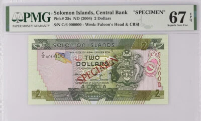 Solomon Islands 2 Dollars ND 2004 P 25 s Specimen Superb Gem UNC PMG 67 EPQ - Image 1 of 3