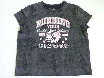 Wound Up T Shirt Women XL 16-18 Black Gray Pink Graphic Tee Running Credit Sport - Image 1 of 4