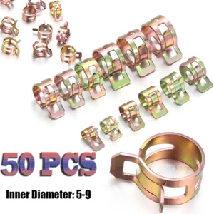 50Pcs Spring Clip Fuel Line Hose Water Pipe Air Tube Clamps Fastener 5/6/7/8/9mm - Picture 1 of 13