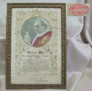 1940er VINTAGE SIGNIERTER PÄPSTLICHER APOSTOLISCHER SEGNUNG VON PAPST PIUS XII. GERAHMT SELTEN - Bild 1 von 7