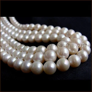 AAA+ 9-10mm Natural Round genuine white freshwater Pearl loose beads strand 15" - Picture 1 of 6