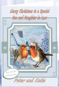 Personalised Christmas Card Robin Mum Dad Son Daughter Sister Brother Friend - Picture 1 of 2