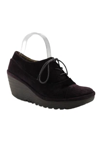 Fly London Womens Suede Round Toe Lace Up Wedge Oxfords Purple Size 40 10 - Picture 1 of 5