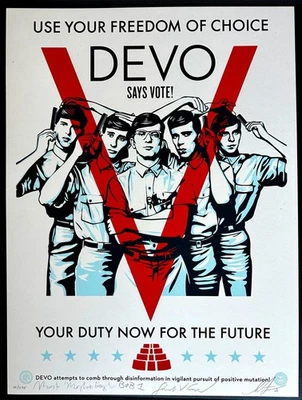 Shepard Fairey — DEVO VOTE Firmado y Numerado — COMO NUEVO — Impresión Artística OBEDECER GIGANTE — L/E Foto 1 de 4