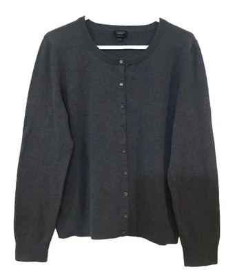 Talbots开衫毛衣女式L皮马棉灰色纽扣学院风 — 第 1/4 张图片