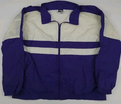 Chaqueta cortavientos vintage años 90 bicicleta púrpura blanco a rayas forrada deportiva atlética  Foto 1 de 4