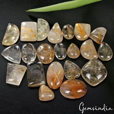 360 Ct/21 Pcs Natural Untreated Golden Wire Rutile Quartz Mix Cab Loose Gems Lot - Image 1 of 4