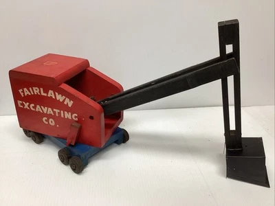 Juguetes antiguos de madera y metal Fairlawn Excavating Co. de Tick Tock de la década de 1940 Pala de vapor Foto 1 de 4