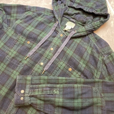 LL Bean Flannel Hooded Shacket Jacket Mens 2XL Tall Blackwatch Tartan Plaid Snap - Image 1 of 4