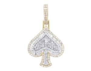 Baguette Spade 2 1/10 CT Real Diamond Pendant 1.5" 10K Yellow Gold - Picture 1 of 4