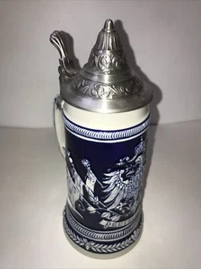 vintage Blue Gerz Deutschland Pewter lidded beer stein germany 24Oz - Picture 1 of 8