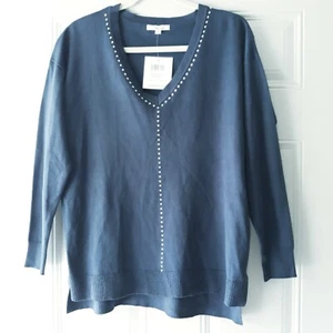 89th + Madison Sz Medium NWT $58 Blue Studded V-Neck Oversized Tunic Sweater - Picture 1 of 7