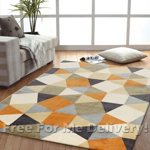 URBAN MOSAIC RUST ORANGE DESIGNER FLOOR RUG (XL) 230x320cm **FREE DELIVERY** - Picture 1 of 3