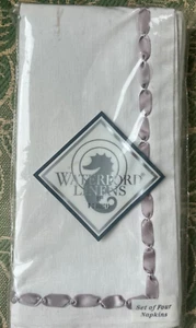 SET TOVAGLIOLI NASTRO "WATERFORD LINENS"/4 BIANCO/PIATTO LINO/COTONE-NUOVO-EA - Foto 1 di 5