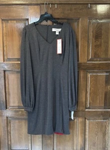 NWT B Michael America Red Women’s V Neck Puffy Long Sleeve Grey Midi Dress 12 - Picture 1 of 8