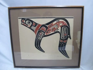 Native American BARRY HEREM Framed Signed SEAL & SALMON Serigraph Art Print - Picture 1 of 10