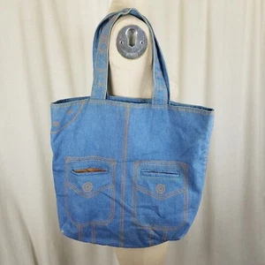 Vintage Gap Denim Blue Jean Pants Look Large Tote Bag 2004 Cotton - Picture 1 of 9