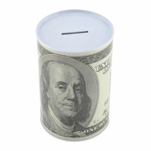 Tin Money Piggy Bank Savings 6.5" Franklin Coin Jar Box Saver - Kids Collection - Picture 1 of 2