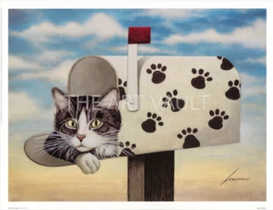 Lowell Herrero Toulouse Largent Tabby Cat in Mailbox Art Print 17x13 in - Picture 1 of 1