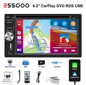 Double DIN Car Radio Stereo CD DVD Player Carplay Android Auto Bluetooth USB AUX - Picture 1 of 15