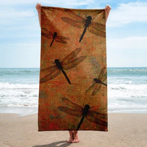 Beach Bathroom Towel Dragonflies on Brown Field - Picture 1 of 1