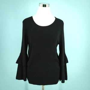 Suéter Talbots Talla Mediana M Negro Volantes Puño Cuello Redondo Algodón NUEVO - Imagen 1 de 6
