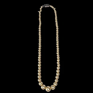 Vintage Faux Pearl Necklace Graduated Beads Filigree Clasp Bridal Elegant 28in - Picture 1 of 10
