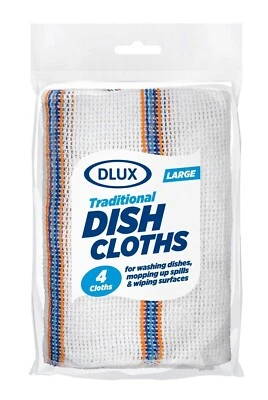 DLUX 4 x Dish Cloths Large Kitchen Cleaning Drying Dishes Washing up Towels
