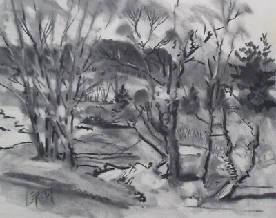 Larry Lerew dibujo impresionismo coleccionable original árbol paisaje certificado de autenticidad sin precio de reserva Foto 1 de 4