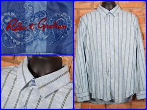 Robert Graham blau gewebt gestreift Paisley Flip Manschette Sport Hemd Herren 2XL - Bild 1 von 12