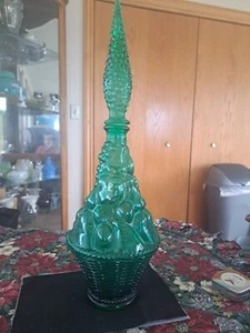 Empoli Italian Green Glass Fruit Basket Genie Bottle / Bubble Decanter - Picture 1 of 18