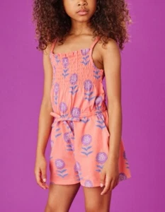NWT Tea Collection Girls Smocked Floral Back Romper Jumpsuit Boho Pointelle 8 - Picture 1 of 3