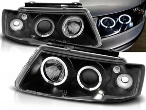 headlights for VW PASSAT B5 3B 1996 1997 1998 1999 2000 angel eyes black LHD - Picture 1 of 1