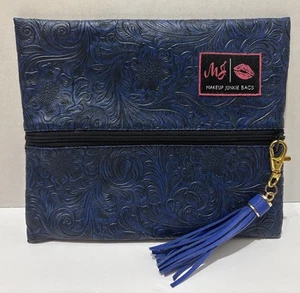 Makeup Junkie Bag Indigo Dark Nights Floral Small Blue 8.5” x 7” - Picture 1 of 14