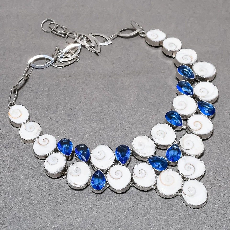 Collar de joyas étnicas hechas a mano con piedras preciosas de cuarzo tanzanita ojo de Shiva 18" SR 6793 Foto 1 de 4